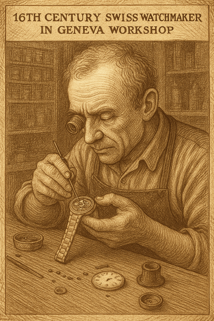 16th century Swiss watchmaker in Geneva workshop