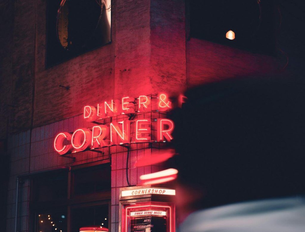 Classic American diner with neon sign – dining in the USA