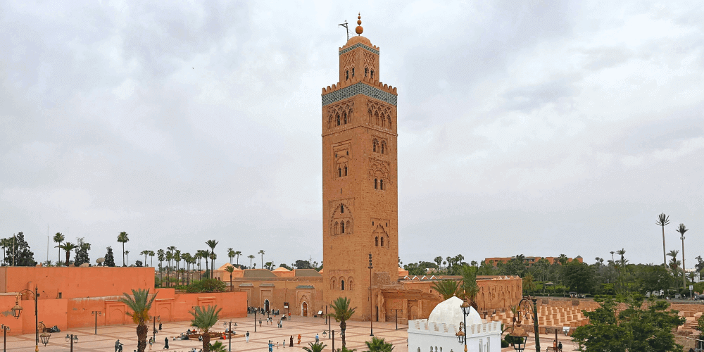 Free things to do in Marrakech: The iconic Koutoubia Mosque minaret at sunset, a must-see landmark in the city