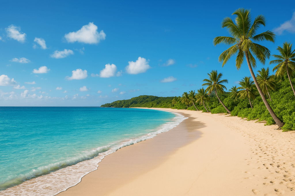 Natadola Beach Fiji – white sand, palm trees, and crystal-clear water
