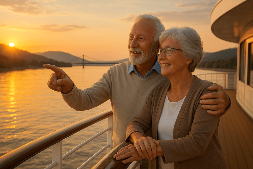 Senior couple enjoying river cruise on the Danube – travel for seniors