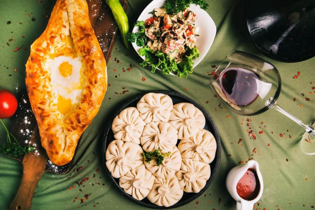 Traditional Georgian food – khachapuri, khinkali, mtsvadi