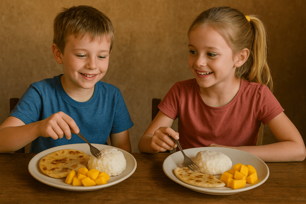 Traditional Kenyan food for kids – ugali, chapati, mango – safe meals in Kenya with kids
