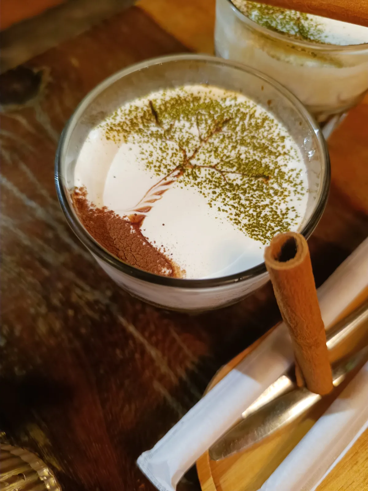 Close-up of artistic latte art with tree design in Vietnam