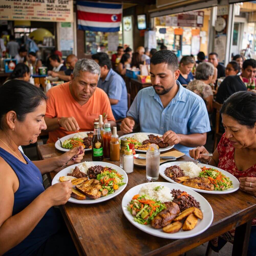 What to eat in Costa Rica: Authentic soda restaurant with locals eating casado in San José